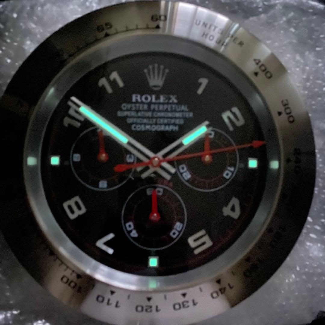 海外販促品 新品 ROLEX掛け時計 デイトナ シルバー ／ブラック　赤針！