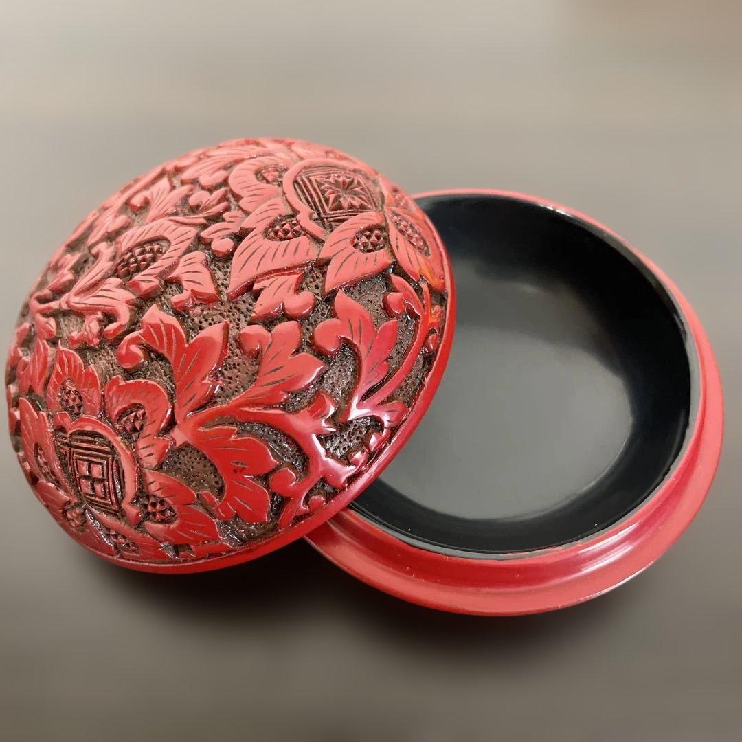 宝相華文　香合　村上木彫堆朱 共箱付き 伝統工芸　茶道具 漆器　庚堂