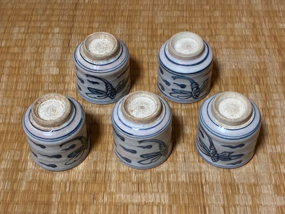 茶道具 安南蜻蛉紋 湯呑 【清水六兵衛窯】五客揃い 在印 共箱