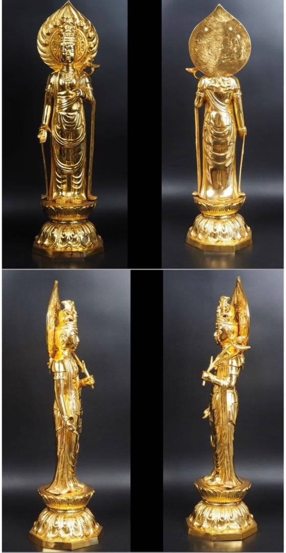 送料無料 銅製金仕上げ大型聖観音菩薩立像 高さ62cm