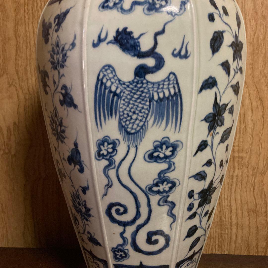 中国染付面取瓶龍鳳花之図