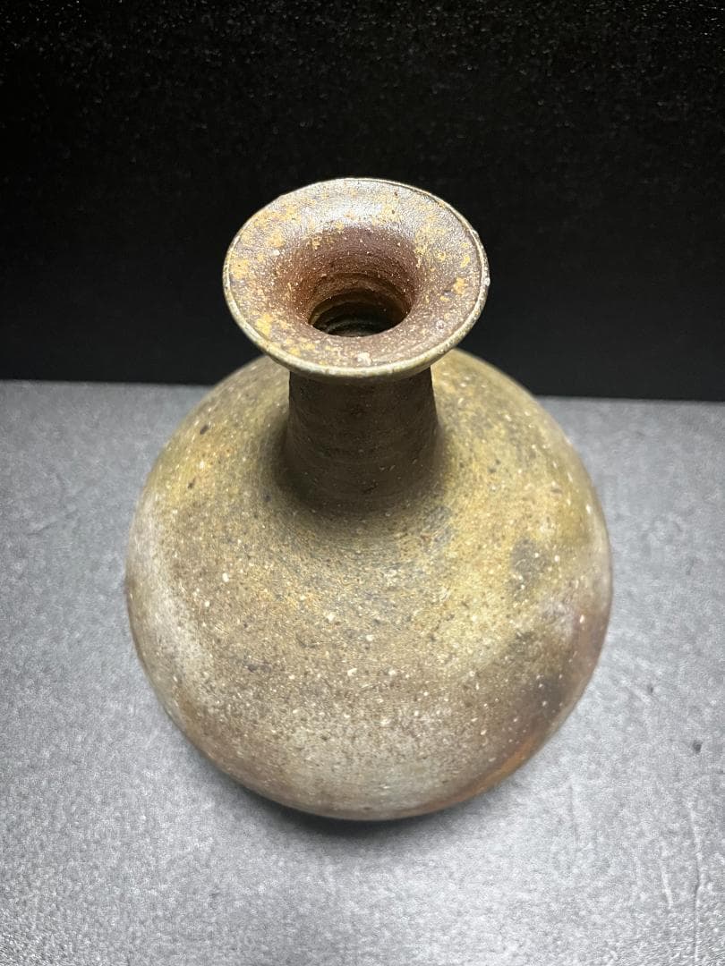 未使用】 藤原建 岡山県重要無形文化財 備前 一輪 花入 徳利 共箱 共布