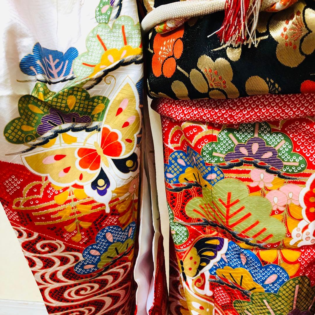 七五三七歳❣️豪華絞り柄アシメトリ花金彩⭐︎正絹全通袋帯刺繍煌びやか⭐︎完全フルセット