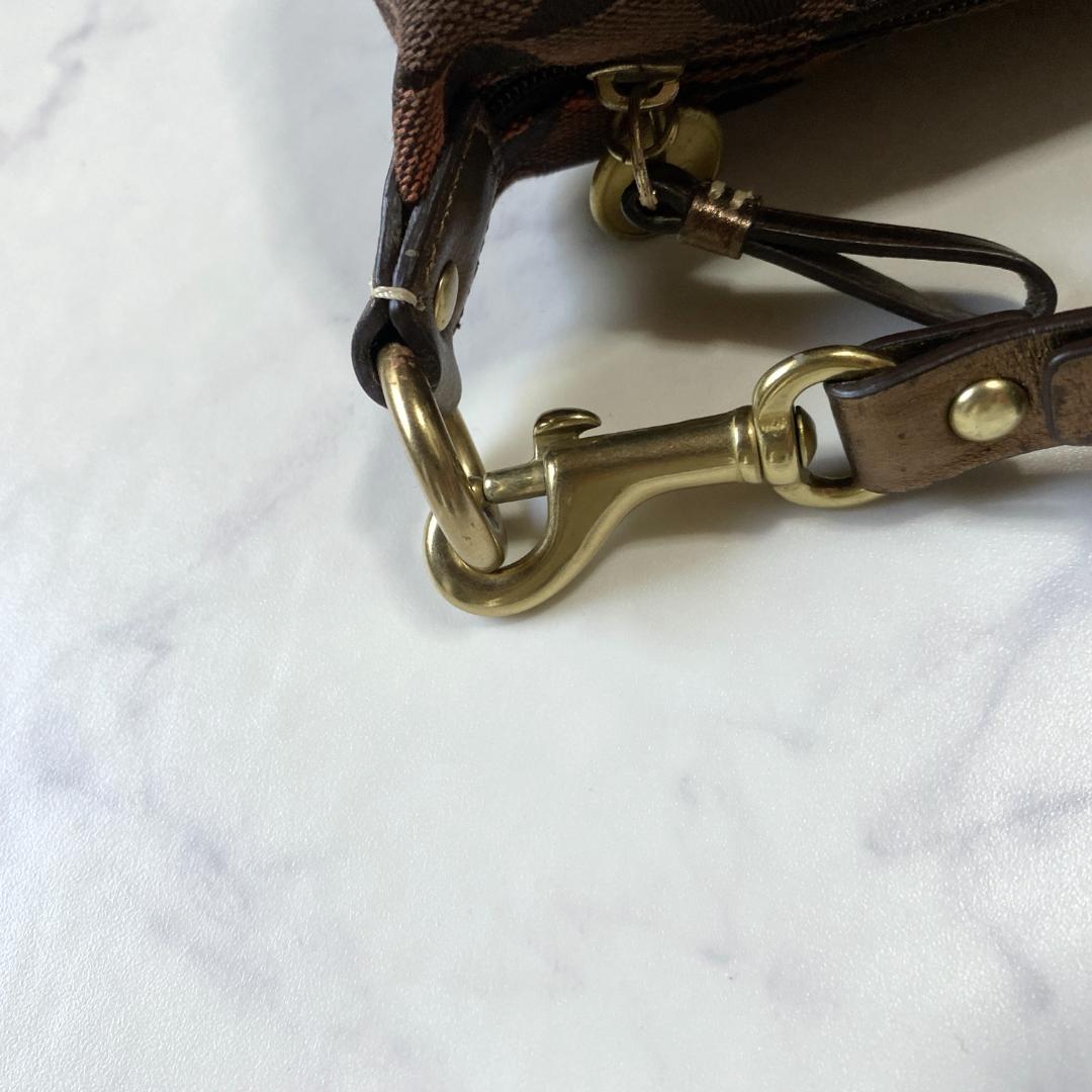 コーチ アクセサリーポーチ ミニハンドバッグ シグネチャー キャンバス 茶