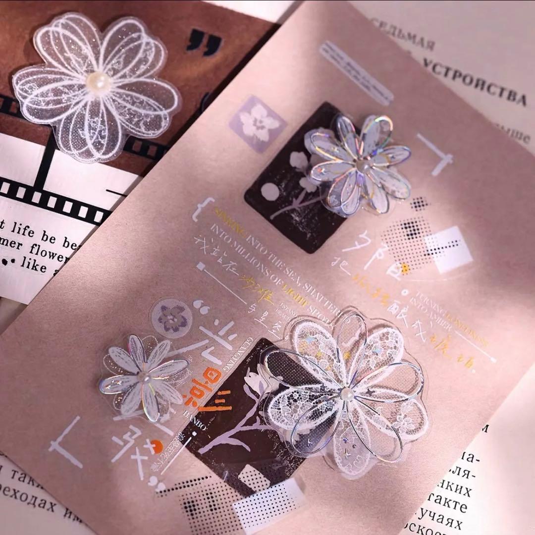 贝壳光 白色梦屿 ダイカット加工 4.5cm×6m 海外マスキングテープ 花