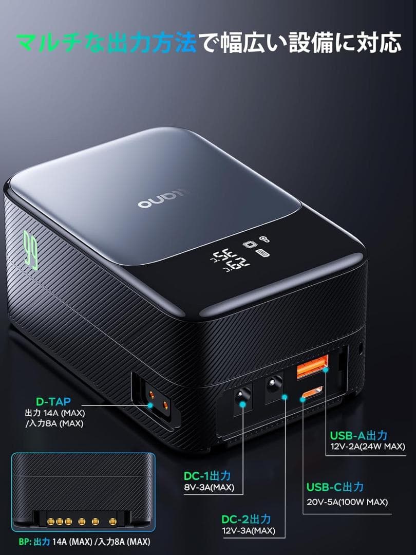 VマウントバッテリーPD 100W 双方向充電USB-C 急速充電DCポート2個