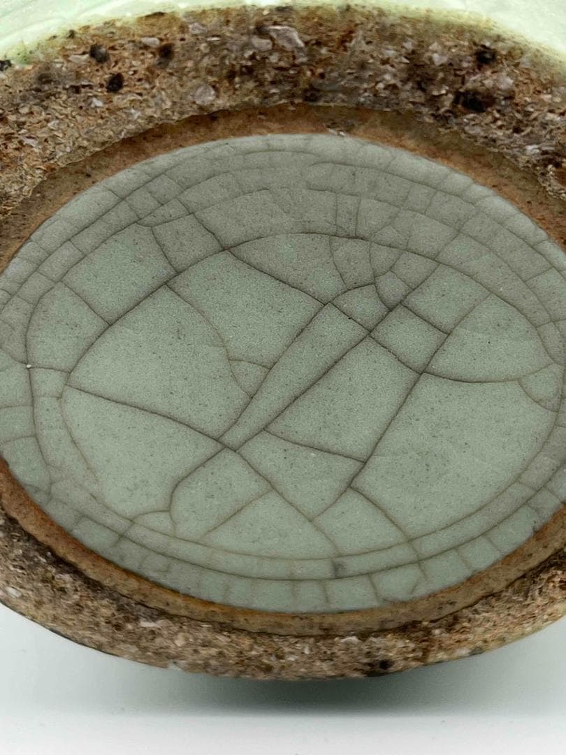 南宋～元時代 青磁貫入花瓶 汝官窯 龍泉窯 花入 茶道具(E-78)