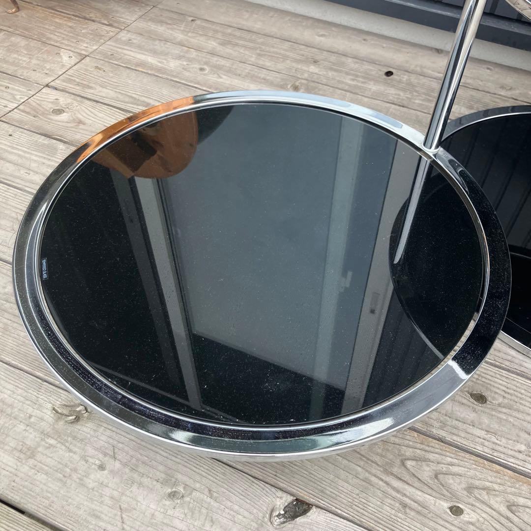 北欧レトロ ミッドセンチュリー 4段ラウンドテーブル ガラスサイド