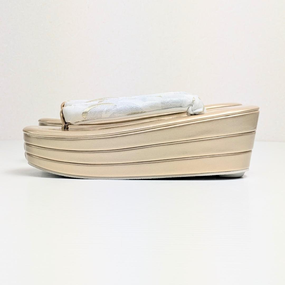 和装 草履バッグセット 帯地 白×金 3枚芯 フリーサイズ k19-14