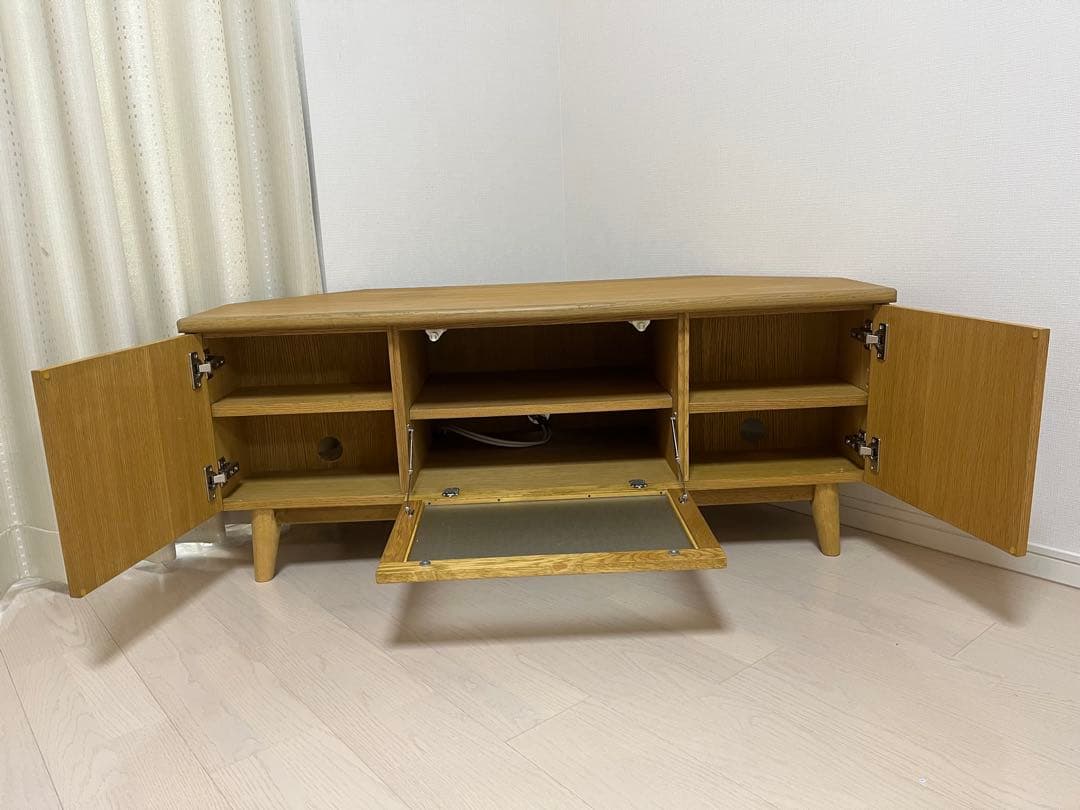 コーナー型テレビ台 脚付き 120×49.5 ベルメゾン ナチュラル無垢材