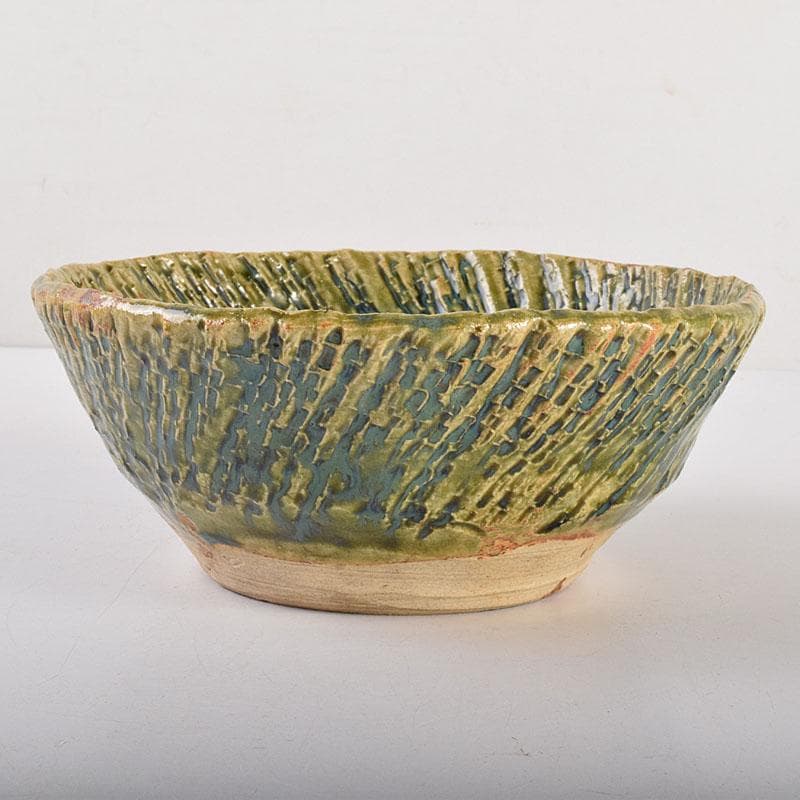 織部焼 加藤重高作 たたき出し 鉢 仕覆付 共布共箱 C 7000