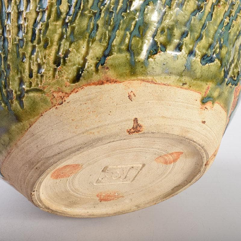 織部焼 加藤重高作 たたき出し 鉢 仕覆付 共布共箱 C 7000