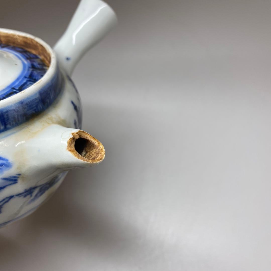 専用青木木米　青花山水画急須取手に銘　　幅約12㎝　東Y7-0116☆2Fトトオ