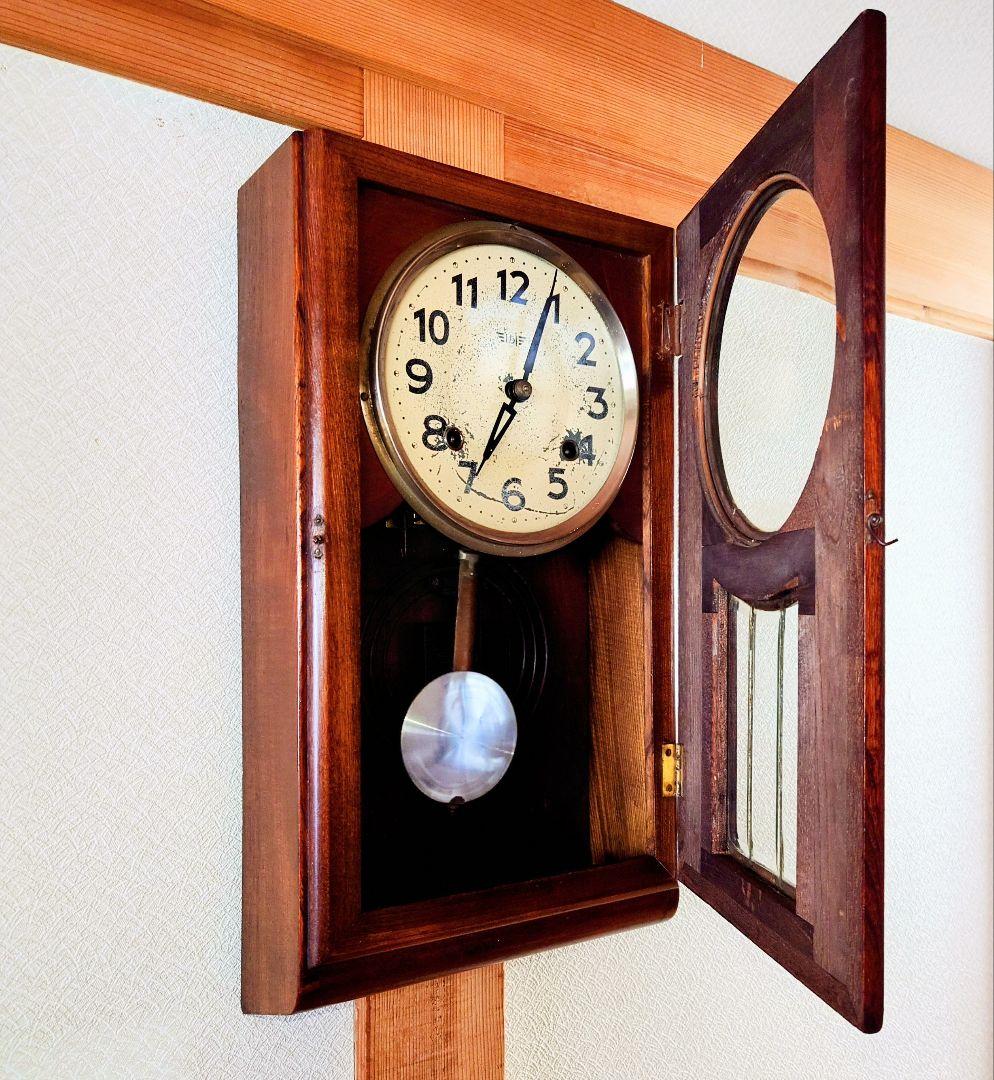 〈珍品・完動美品〉帝国時計工業重工舎　底面楕円ガラスゼンマイ振り子時計　古時計