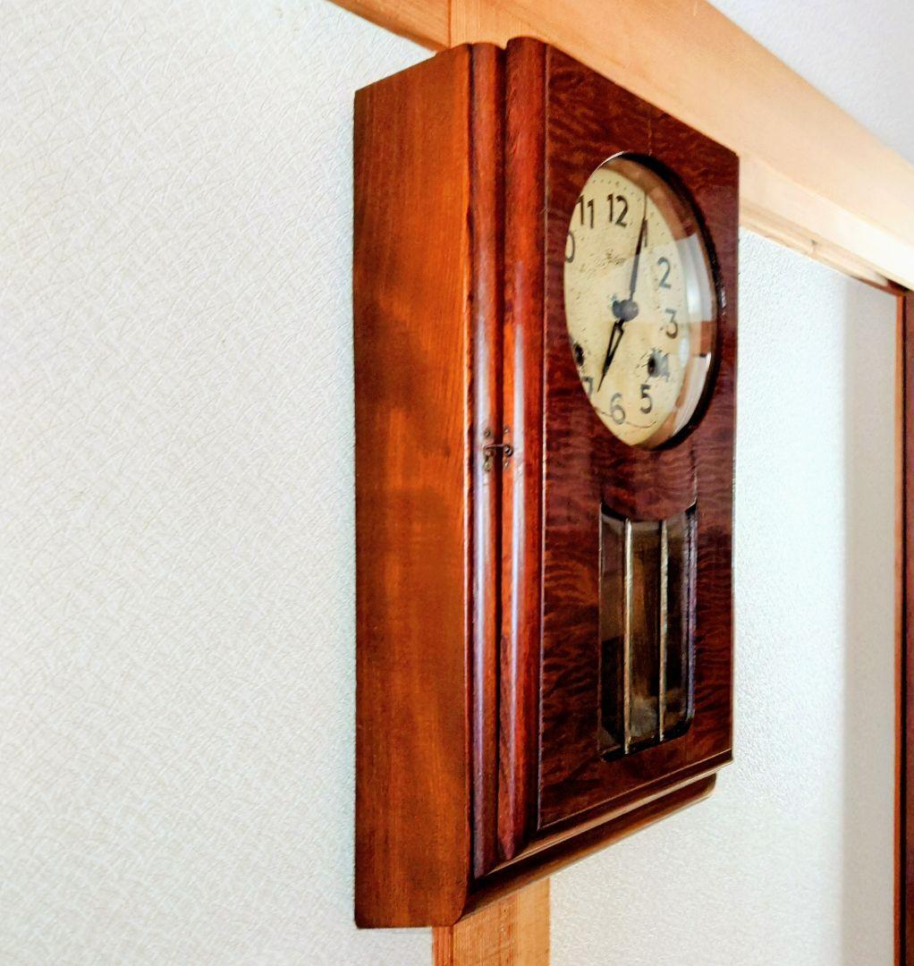 〈珍品・完動美品〉帝国時計工業重工舎　底面楕円ガラスゼンマイ振り子時計　古時計