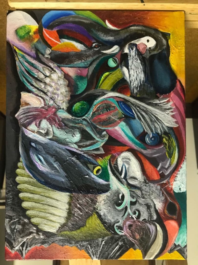 動物多数　トリックアート　上下左右（アクリル絵の具）送料無料