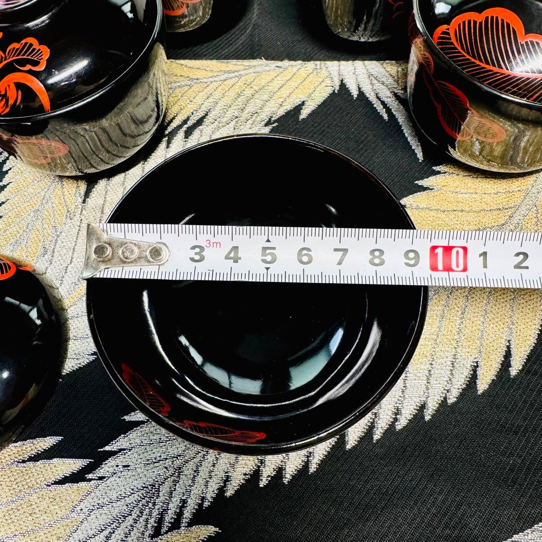 漆器　輪島塗　大根彫　細工　木製　蓋付椀　茶碗　吸物椀　5客