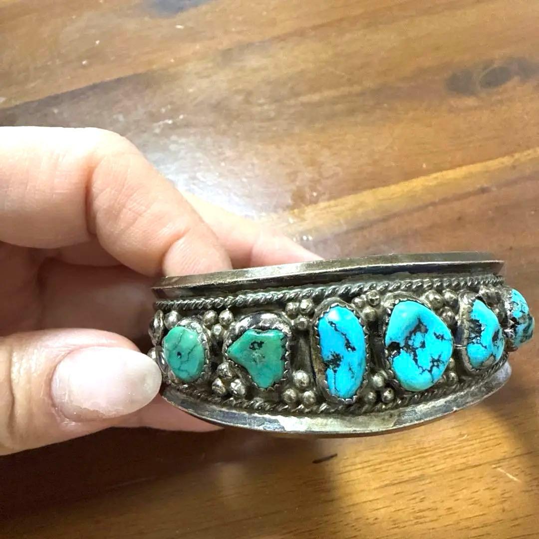 専用!!希少ヴィンテージ ターコイズ装飾シルバーバングル