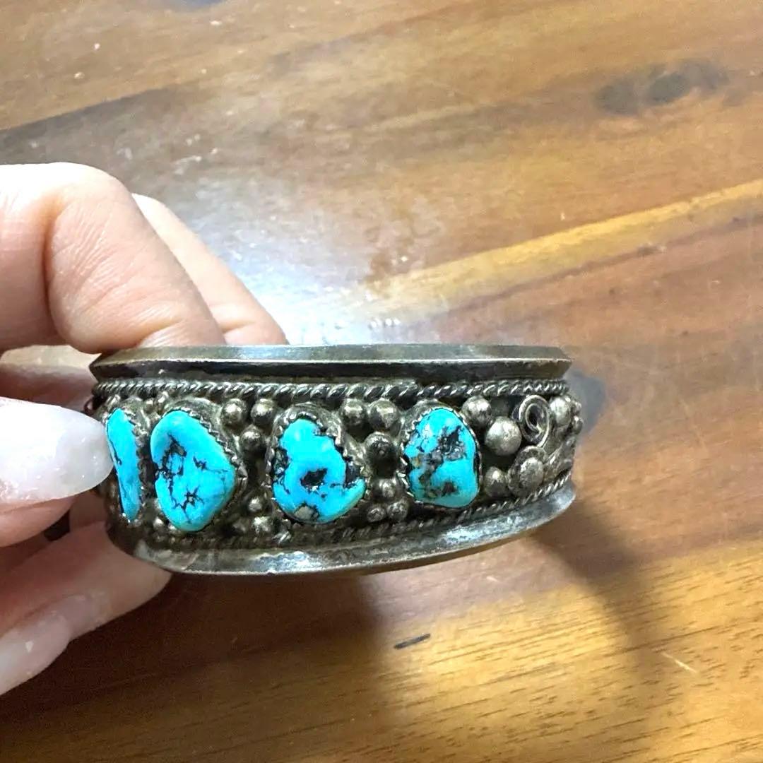 専用!!希少ヴィンテージ ターコイズ装飾シルバーバングル
