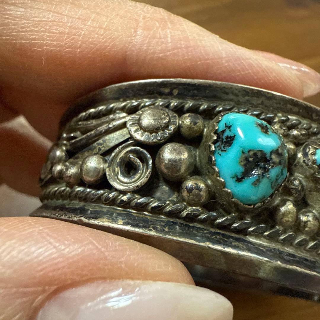 専用!!希少ヴィンテージ ターコイズ装飾シルバーバングル