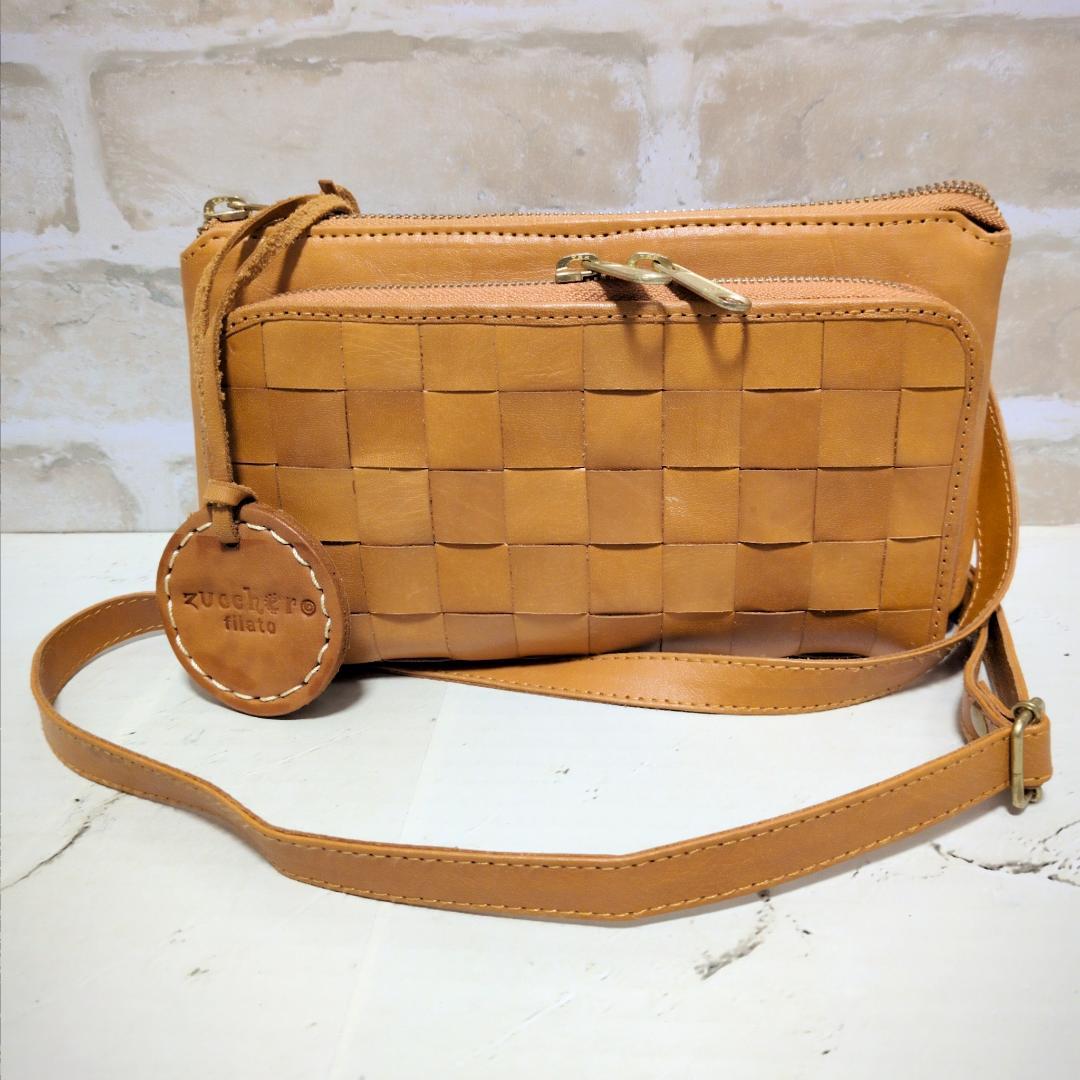 ★【ズッケロ フィラート】メッシュ ショルダーバッグ キャメル 美品 収納多し