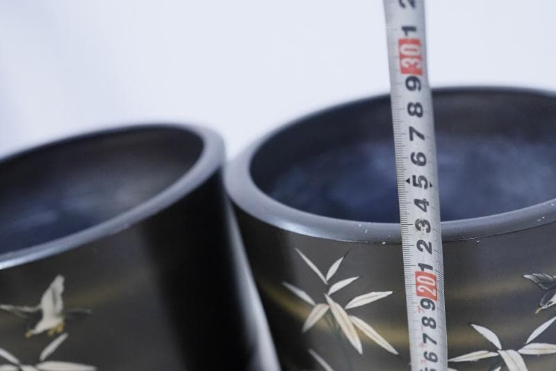 ◇火鉢【竹に鳥】手あぶり 一対 古民家 古民具 昭和 レトロ