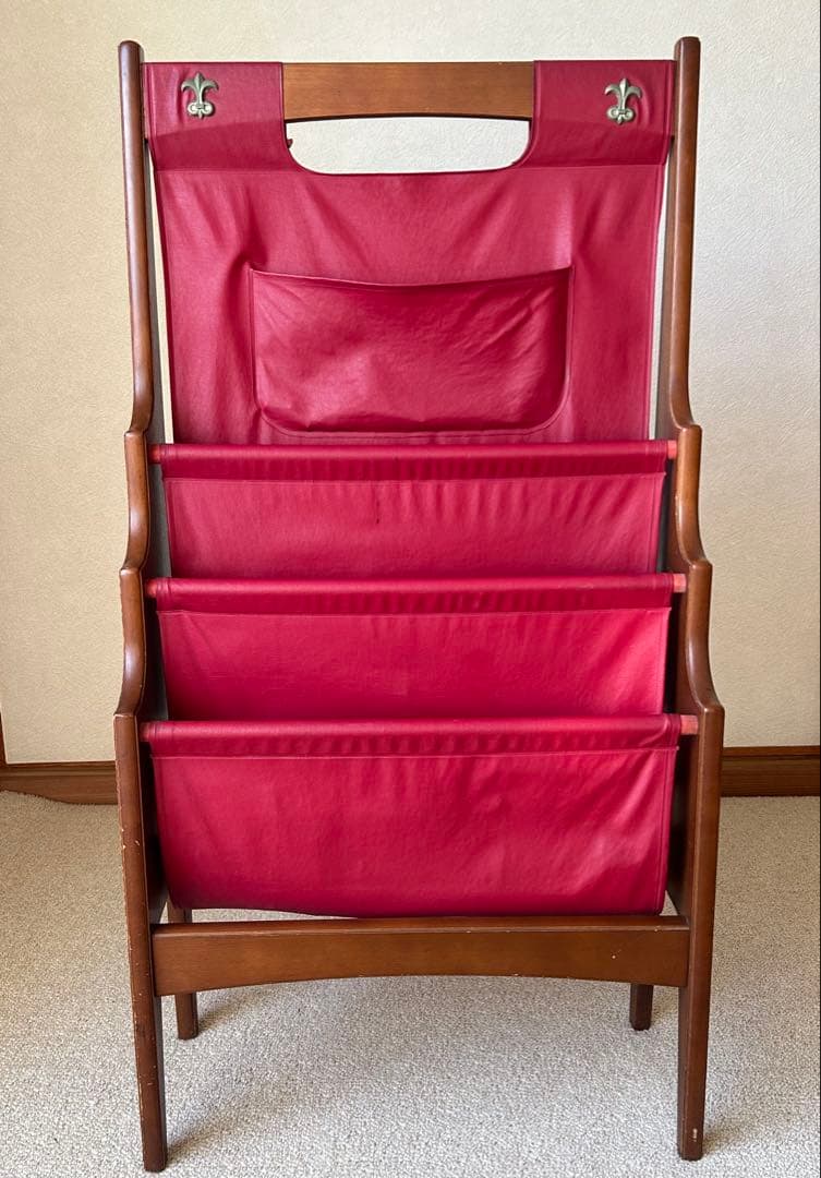 当時物　昭和レトロ　オールドカリモク マガジンラック ヴィンテージ　 本棚　書架