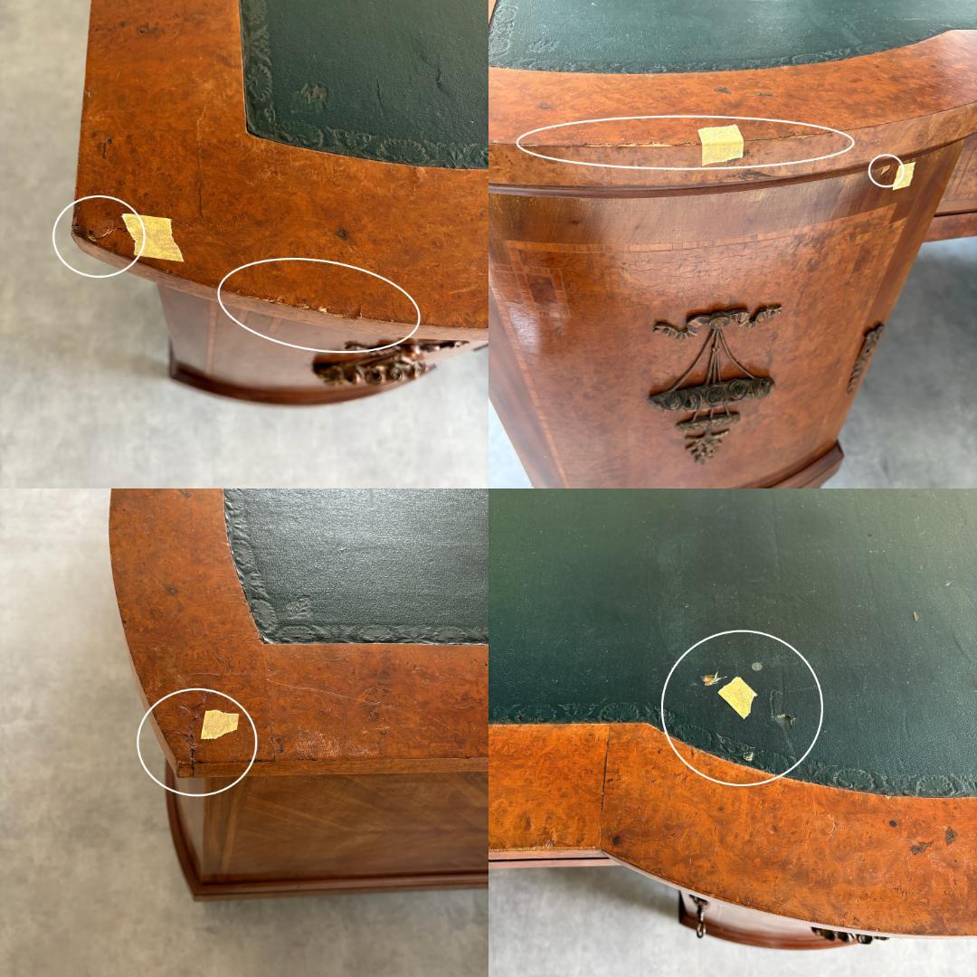 ロココ様式 ラグジュアリーデスク レザートップ＆真鍮装飾付き鍵付き