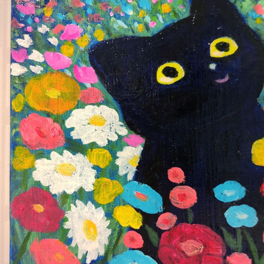 キャンバス油絵 専用 黒猫ガーデン 4 クリムト風フラワーガーデン