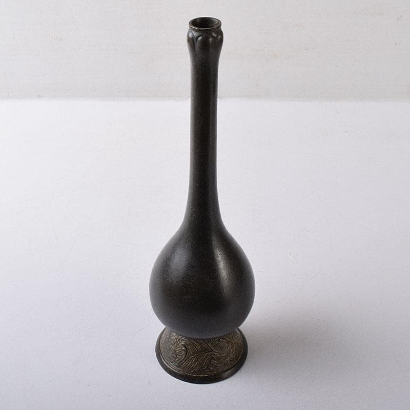 トッチャン　大名物　古銅鶴首花入　銘鶴一声写　花入　共箱　C　7864