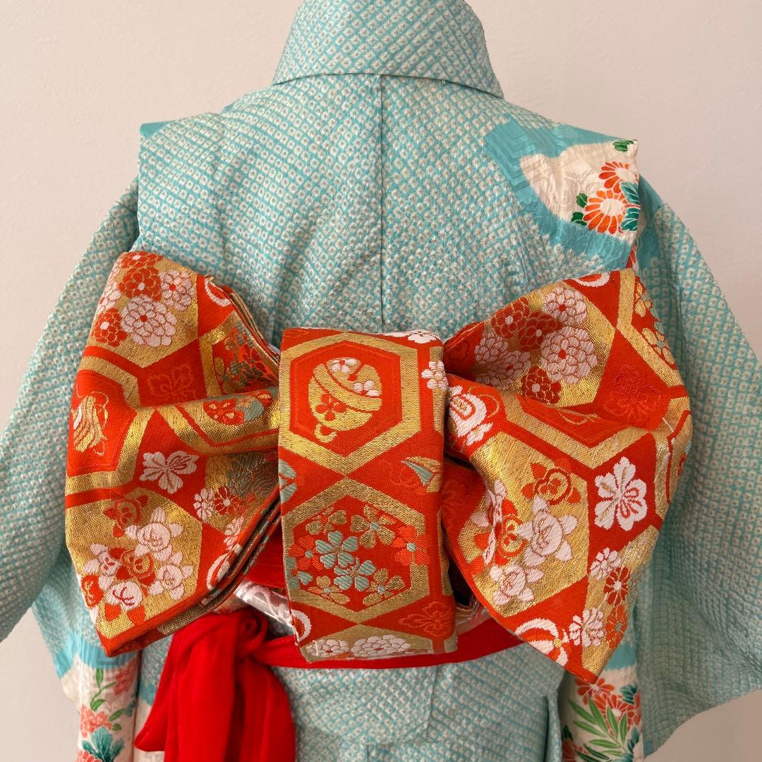 7歳　七五三　総絞り　正絹着物　古典柄　帯　帯揚げ　帯締め　しごき　セット