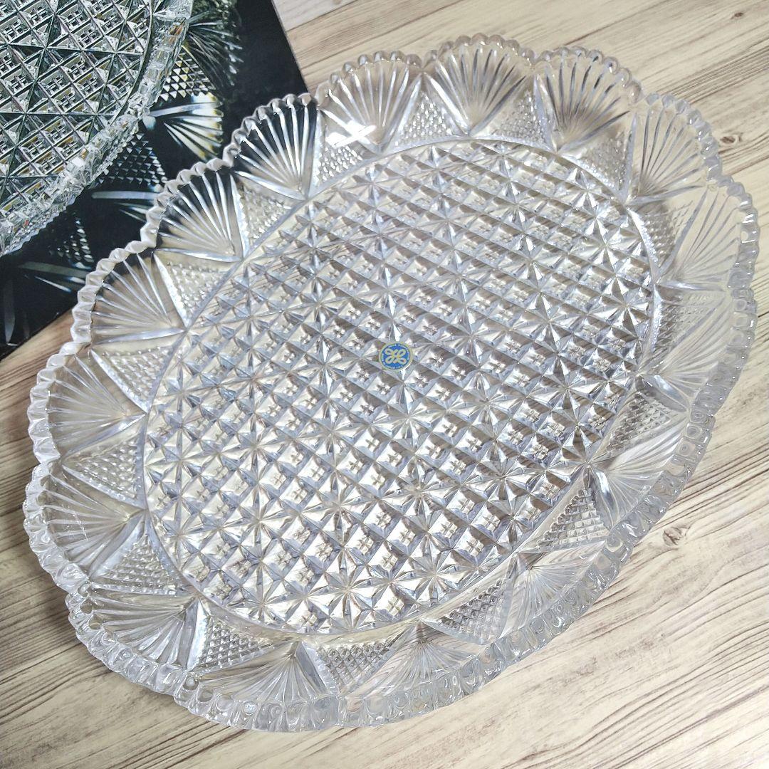 HOYA クリスタルガラス 大皿 楕円盛皿 グラーティス 未使用 パーティー