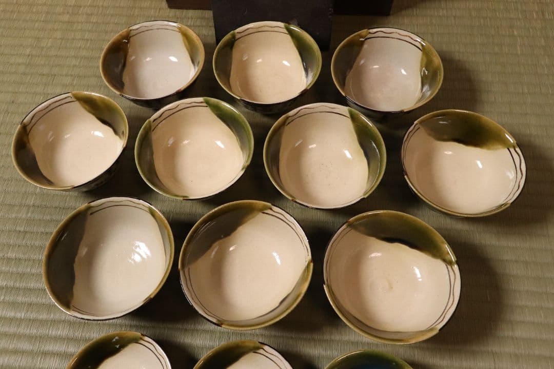 加藤丈助造 織部 蓋茶碗 十客 茶懐石道具 蓋物 陶芸 陶器【MA426】