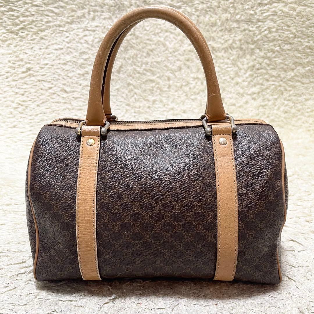 セリーヌ　ミニボストン　ハンドバッグ　レザー　PVC マカダム　ロゴ金具