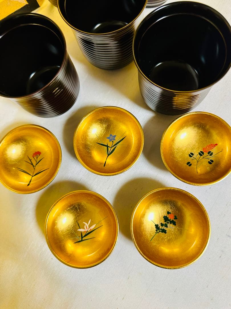 山中塗　お椀　吸物椀　本金　骨董　手描　時代蒔絵 ５脚　G58