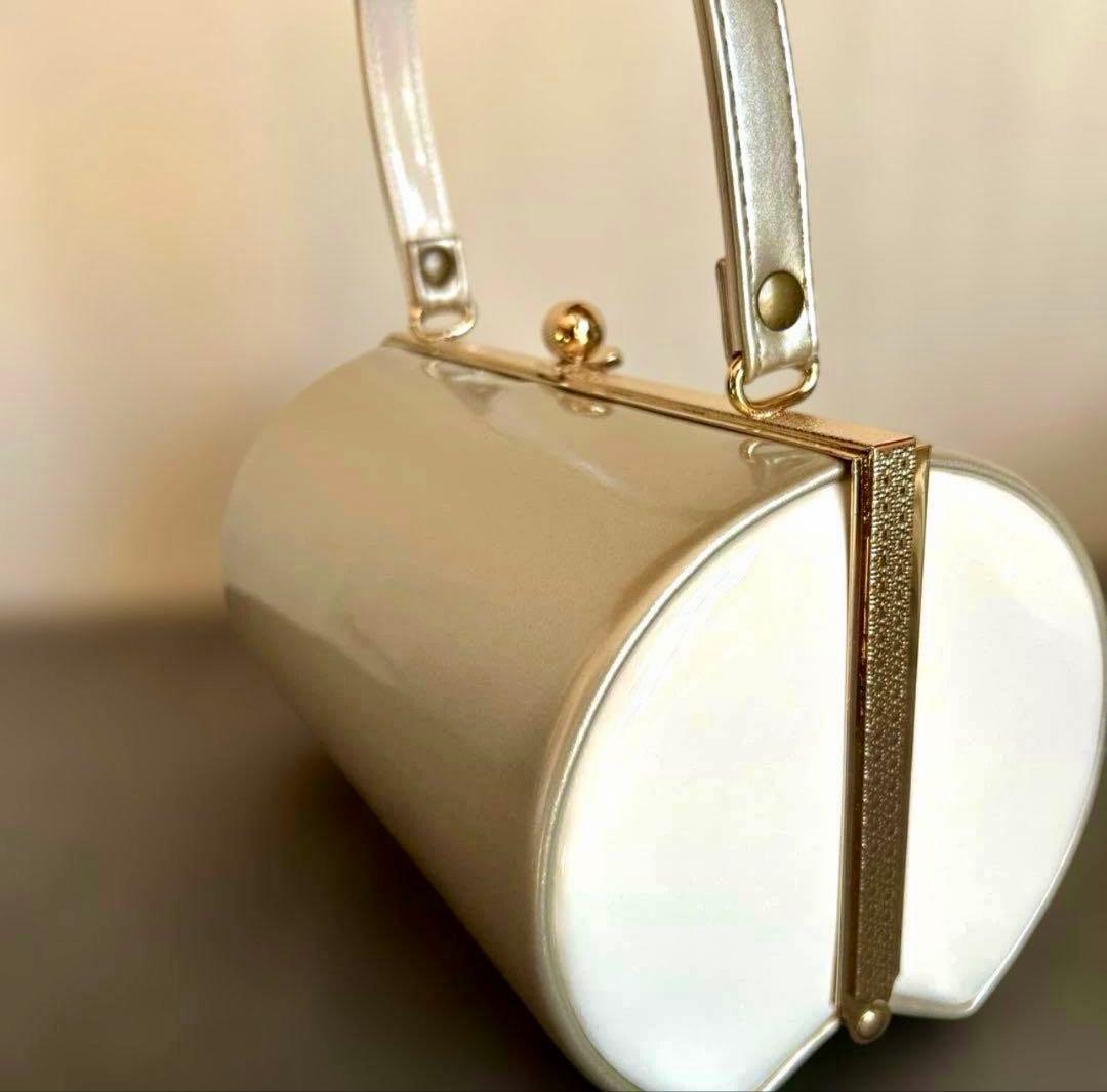 エナメル厚底草履バッグセット／シャンパンゴールド×ホワイト