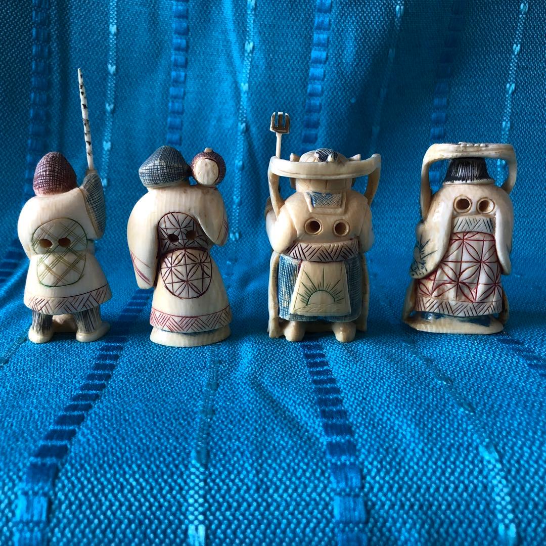 マンモス牙彫り七福神根付け置物