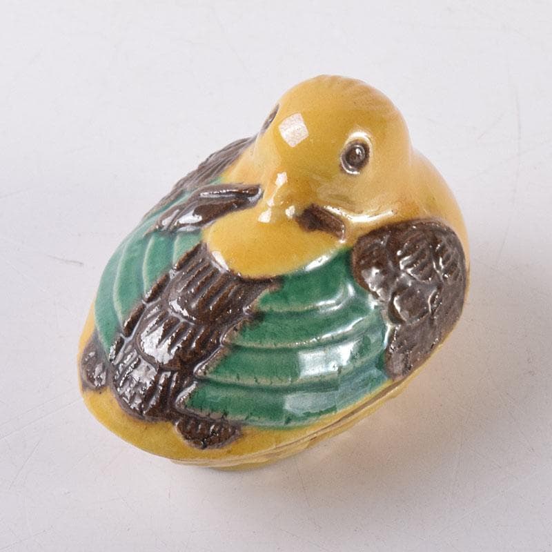 茶道具　平安竹泉造　黄交趾鳥　香合　共布共箱　V　R8622