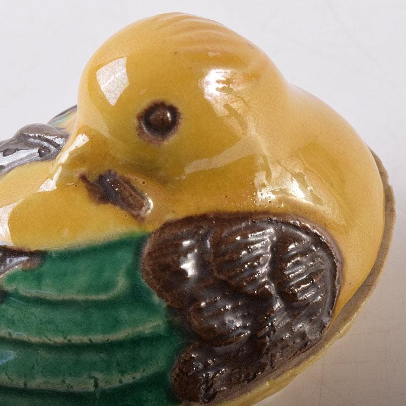 茶道具　平安竹泉造　黄交趾鳥　香合　共布共箱　V　R8622