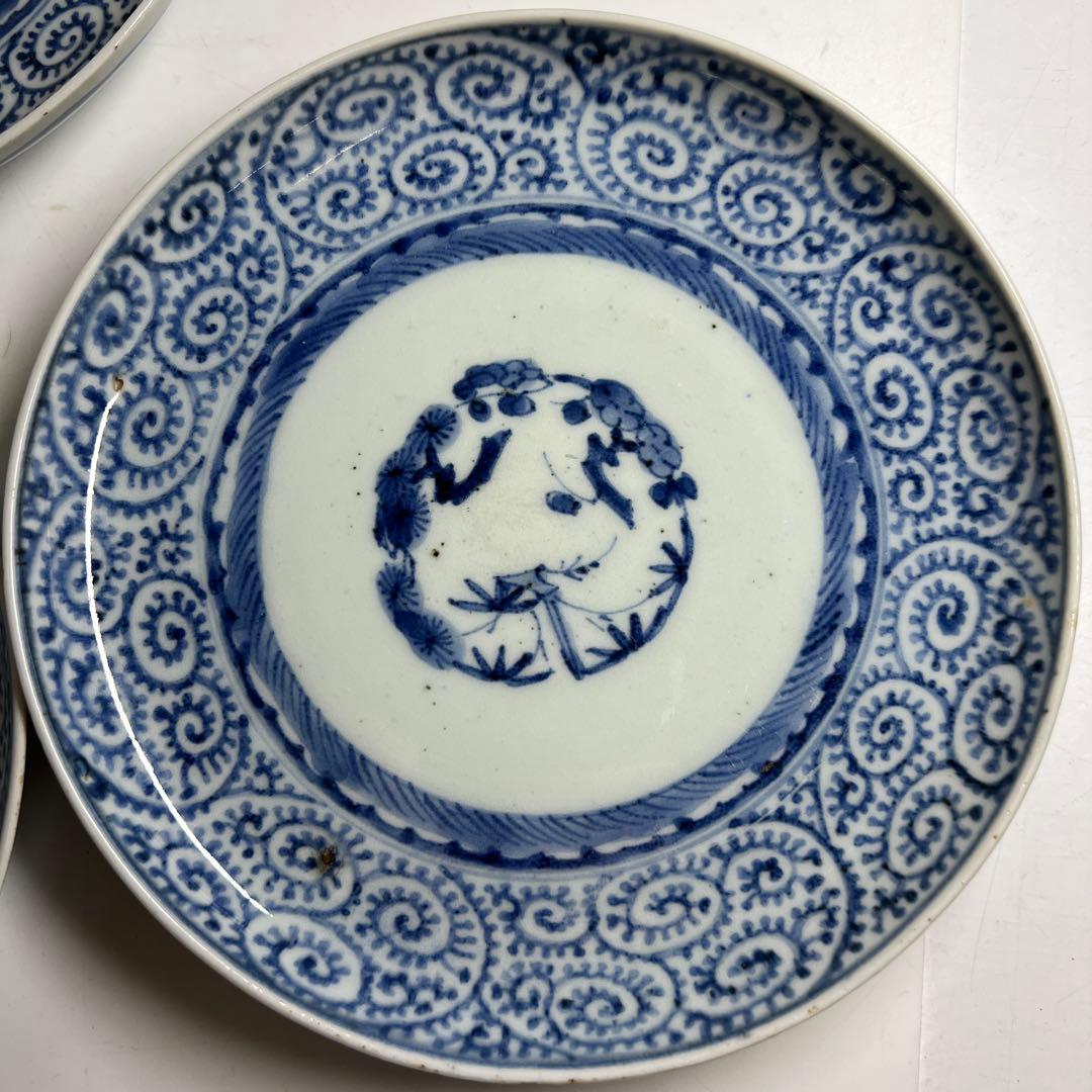 江戸後期 古伊万里 蛸唐草七寸皿5枚 直径約19㎝ 東