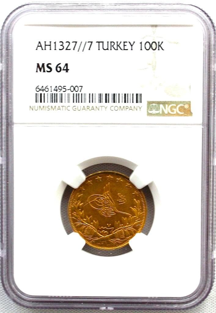 AH1327//7オスマン帝国 ムハンマド5世 100クルシュ NGC MS64 - メルカリ