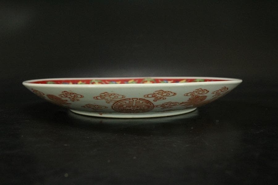 中国美術 色絵 草花紋 盤 φ21.5cm 乾隆年製(LC261)