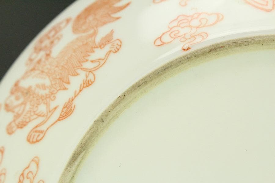 中国美術 色絵 草花紋 盤 φ21.5cm 乾隆年製(LC261)