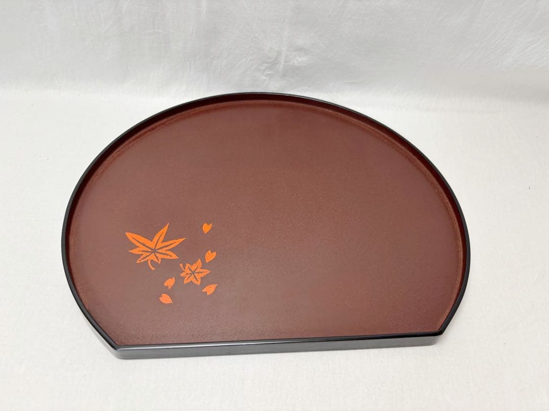 未使用 懐石道具 乾漆塗 半月膳会席膳 5枚組 紅葉蒔絵 懐石盆 会席膳 共箱