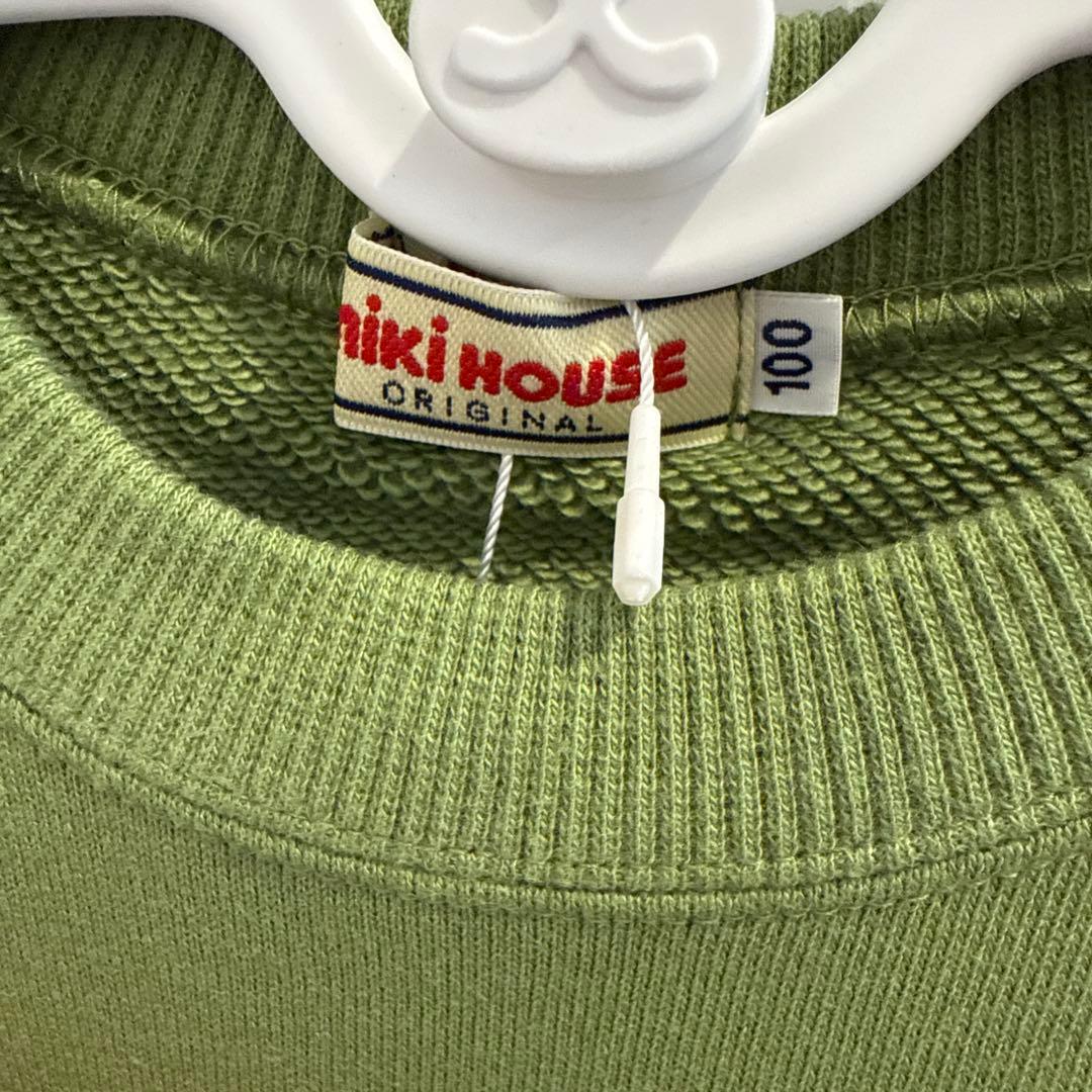 【美品】ミキハウス　スウェットロゴトレーナー　100 子供服　カーキ