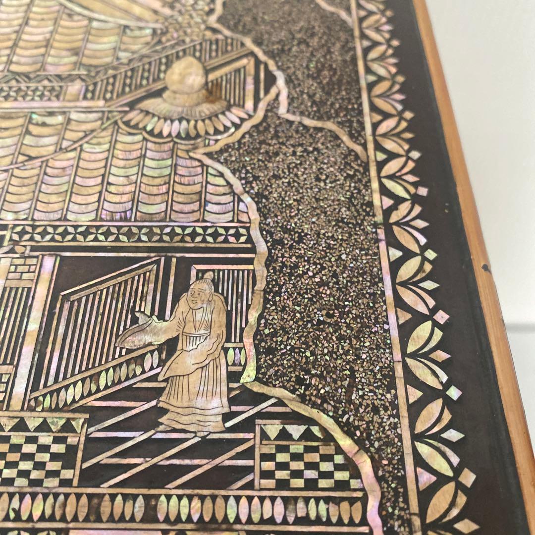 木製　総貝模様　台　木箱入り