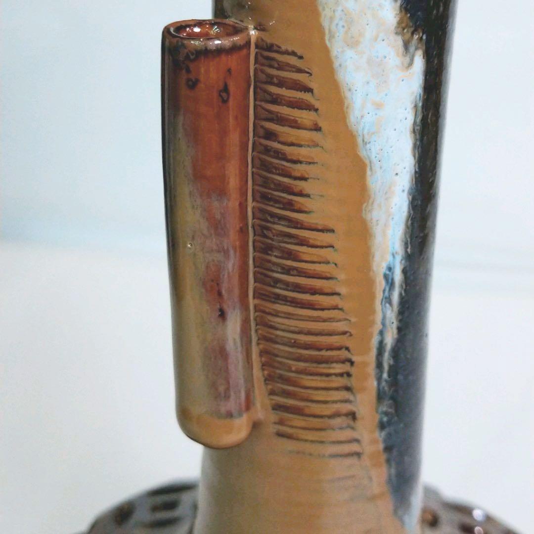 茶道具】十五代 亀井味楽作 高取焼 七宝透花入