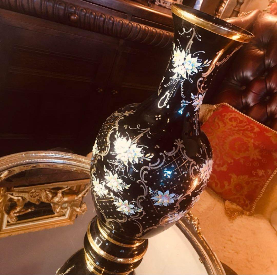 湯布院アンティーク イタリア ムラーノベネチアンガラス 大花瓶 黒ハンドメイド 湯布院アンティーク イタリア ムラーノベネチアンガラス 大花瓶 黒