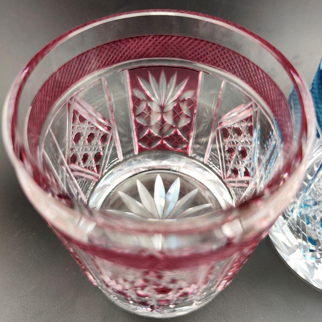 極希少】復刻薩摩切子 第一人者 阪本光男 作 ペアロックグラス 刻印