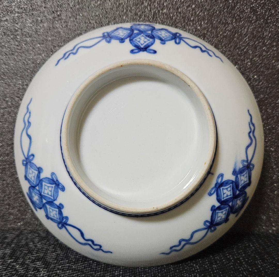 大名品❗】【真作保証❗】江戸時代色鍋島鶺鴒図墨弾き青海波文様約五寸皿